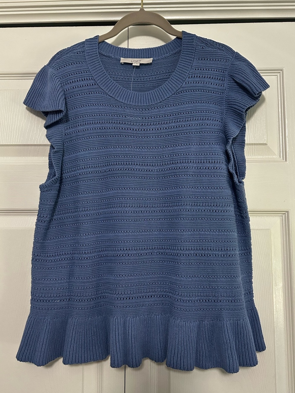 Ann Taylor‎ LOFT Pointelle Ruffle Sweater Top Precious Sapphire Blue Size XL NWT